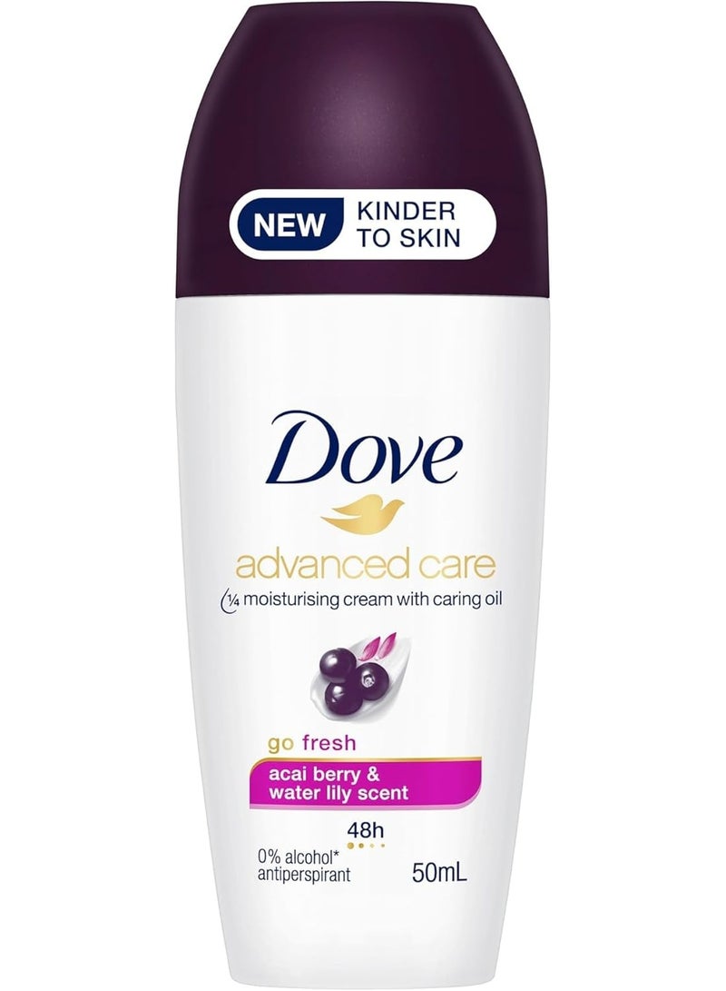 Dove Advanced Care Go Fresh Anti-Perspirant Roll-On Deodorant 50ml – 48H Sweat & Odor Protection, Açaí Berry & Water Lily, Long-Lasting Freshness, Premium Ingredients - Image 1